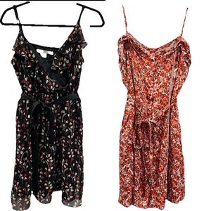LC Lauren Conrad Bundle of 2 Sleeveless Mini Dresses Size 12 Floral Black Red